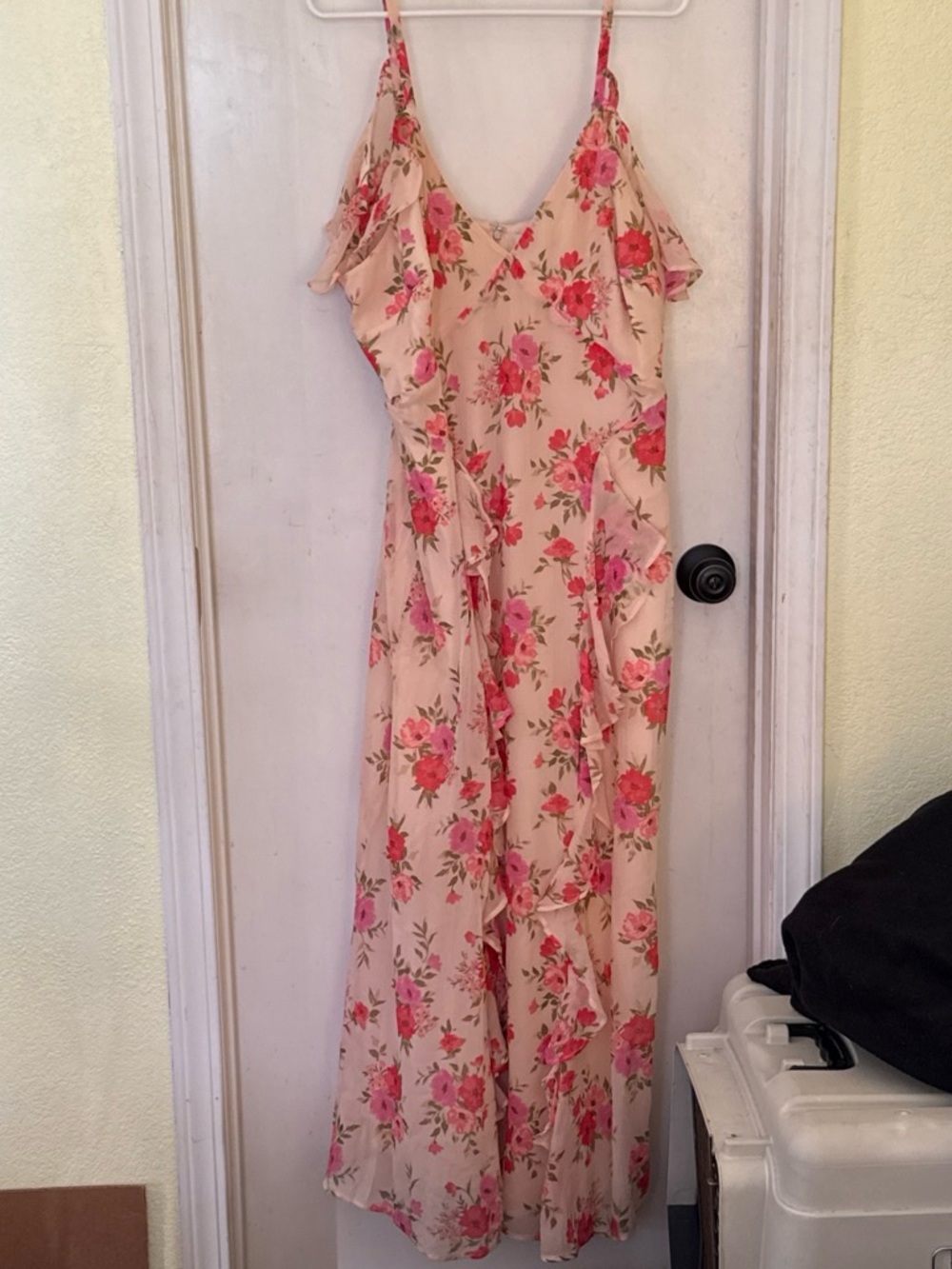 Old Navy Blush Floral Ruffle Maxi Dress Cold Shoulder